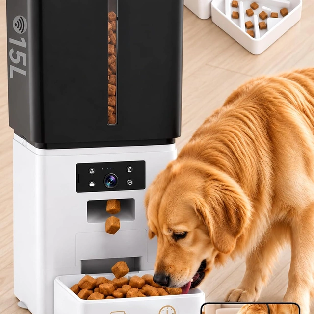 Click to view Pet Supplies: 15L Large Breed Automatic Dog Feeder with Slow-Feed Bowl