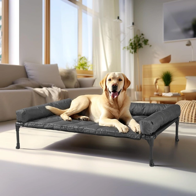 Click to view ## Veehoo Outdoor Elevated Dog Bed with Waterproof Bolster Cushion