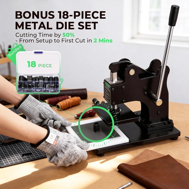 Click to view Flyrivergo 5x3.5 inch Small Leather Die Cutting Machine with 18-Piece Die Set