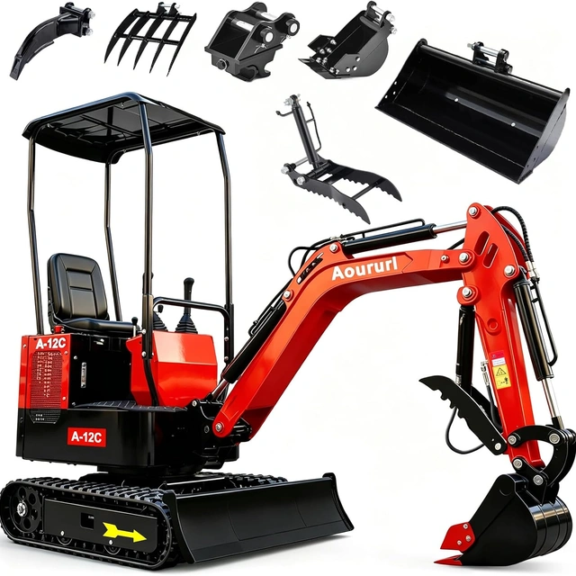 Click to view Aoururl 1.4 Ton Mini Excavator with 6 Attachments for Garden and Farm