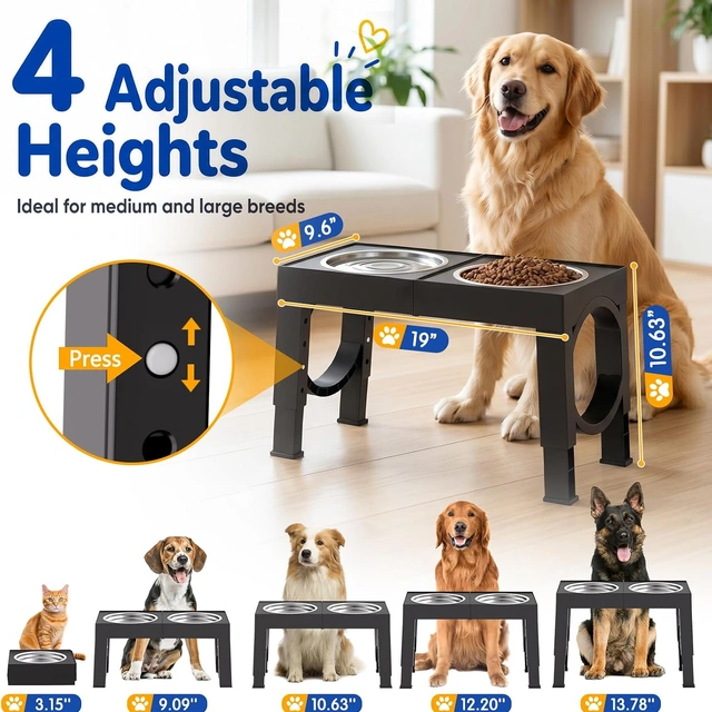 Click to view XIAZ Elevated Dog Bowls Large Breed Raised Dog Stand with Adjustable Heights