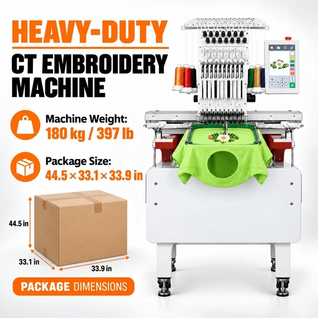 Click to view AQUAROBO 1201CT 12-Needle Commercial Embroidery Machine for Hats Shirts and Garments