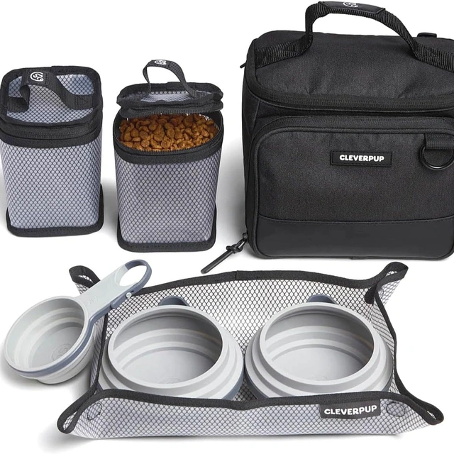 Click to view Cleverpup Ultimate Dog Travel Bundle Small 7-Piece Bistro Box and Backpack