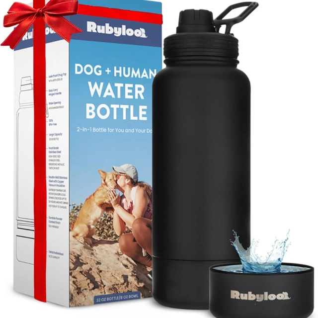 Click to view Rubyloo Dog Water Bottle with Detachable Bowl for Dogs, 32oz Insulated Stainless Steel