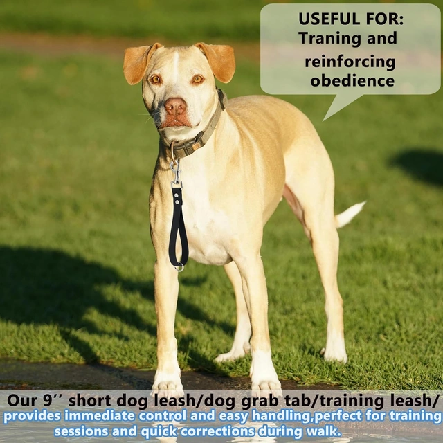 Click to view ## Short Dog Leash – 9-Inch Heavy-Duty Waterproof PVC Grab Tab for All Breeds (Black)