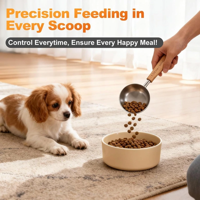 Click to view 2PCS 1-1/2 Cup Dog and Cat Food Scoop Measuring Cup with Long Wood Handle