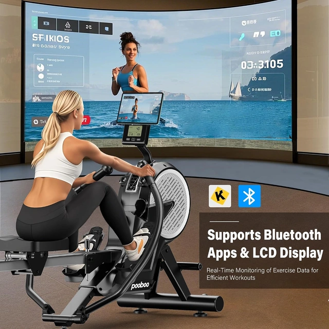 Click to view Pooboo Rowing Machine for Home with Dual Wind and Magnetic Resistance