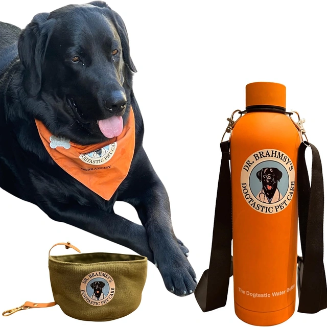 Click to view ## Dr Brahmsy’s Wander Flask - Portable Dog Water Bottle with Bowl