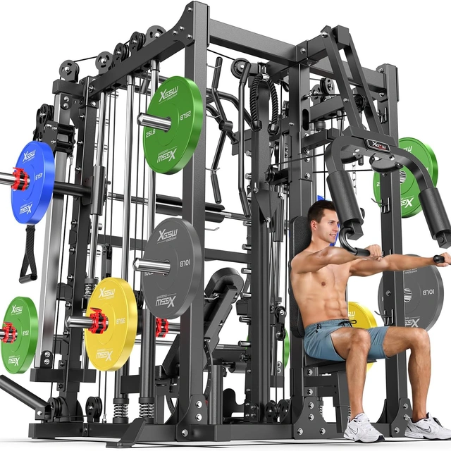 Click to view Multi-Purpose Squat Rack Smith Machine Weight Rack Set with Cable Crossover System
