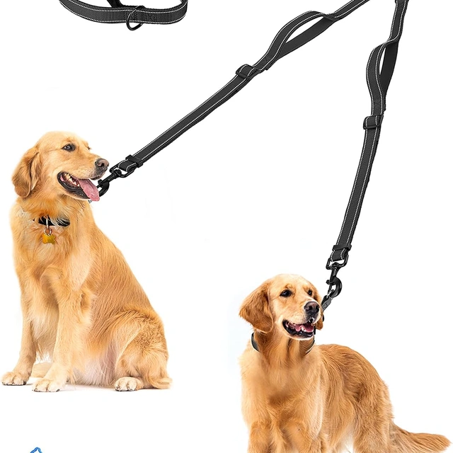 Click to view ## PetBonus Double Dog Leash with Padded Handles, Bowl and Waste Bags (Large)