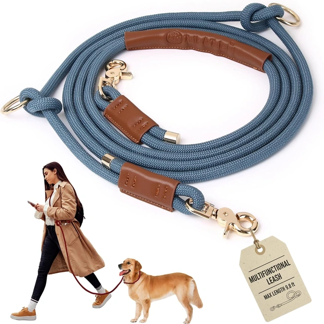Click to view Hands-Free Dog Leash for 1 or 2 Dogs, 9-in-1 Crossbody Waist Rope Leash