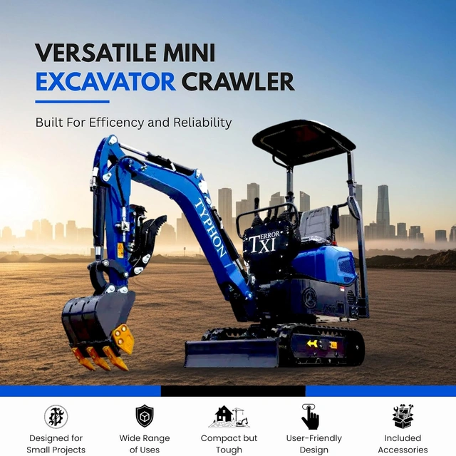 Click to view Terror XI Storm Mini Excavator – 1.1 Ton Trench Digger with Boom Swing and Hydraulic Thumb