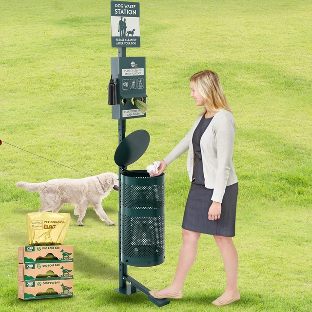 Click to view ## Qinyoung Pet Waste Station with 600 Roll Bags and Foot Pedal