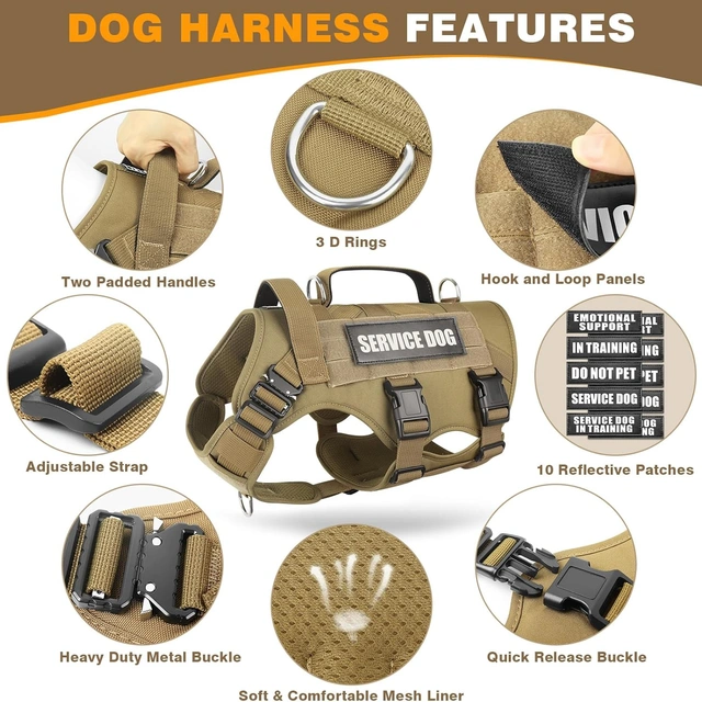 Click to view Winsee Service Dog Vest Harness for Large Dogs Tactical Working MOLLE Vest with 10 Pet Patches