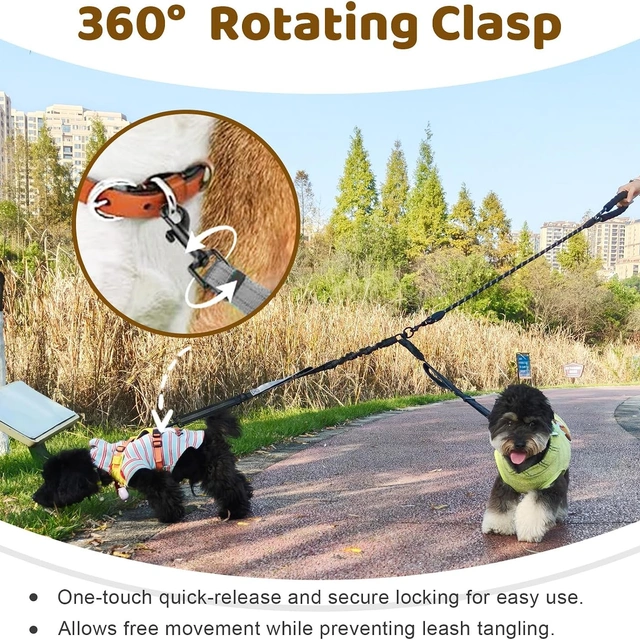 Click to view ## LEOSASA Double Dog Leash with Adjustable Splitter for Two Dogs