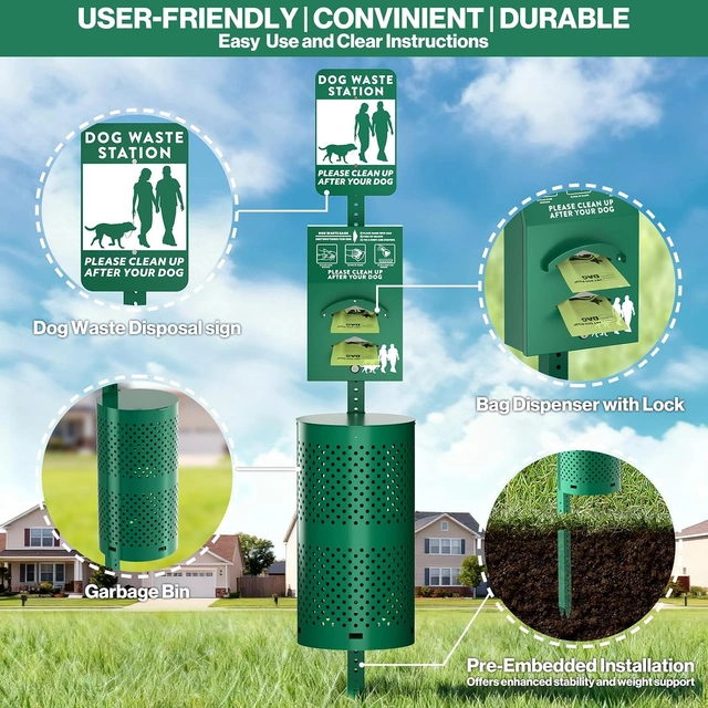 Click to view ## POCHAR Aluminum Dog Waste Station for Pet Parks with Poop Bags and Liner Bags