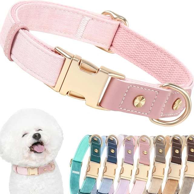 Click to view ## DOGWONG PU Leather Adjustable Pink Dog Collar for Small Dogs