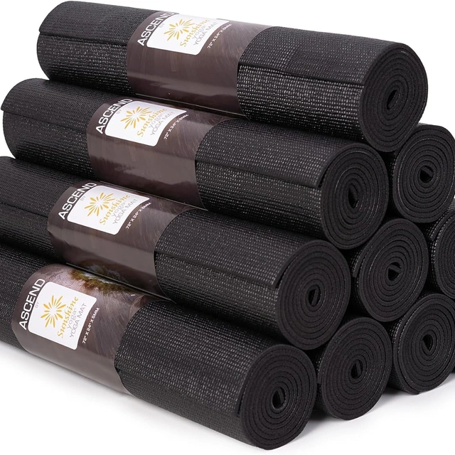 Click to view ## Sunshine Yoga 10 Pack Deluxe Studio Yoga Mat, 72"x24"x6mm Thick, Black