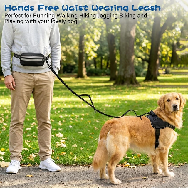 Click to view ## Uxisae Hands Free Dog Leash with Zipper Pouch, Large, Military Black