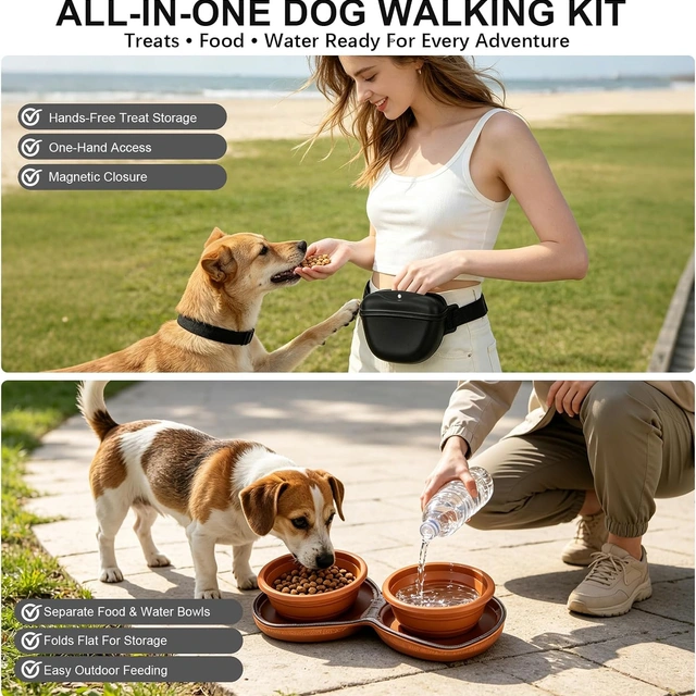 Click to view Pet Supplies: Collapsible Dog Bowls with Treat Pouch Aurasiti Dog Travel Kit