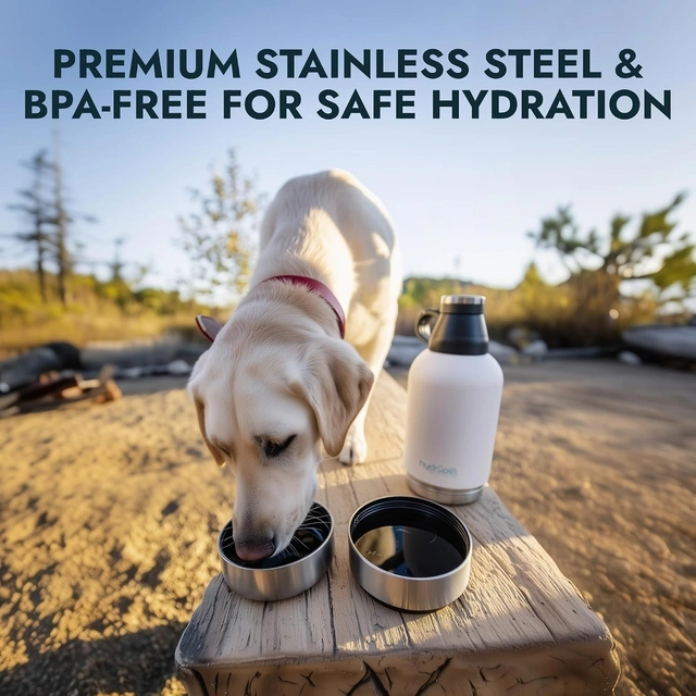 Click to view ## HydroPet Vet-Approved 64 Oz Insulated Stainless Steel Dog Water Bottle