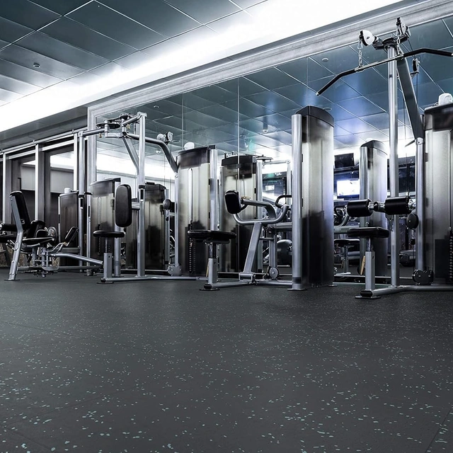 Click to view Genaflex Pro Heavy Duty Rubber Gym Floor Tiles 1 Inch Thick Light Blue and Black