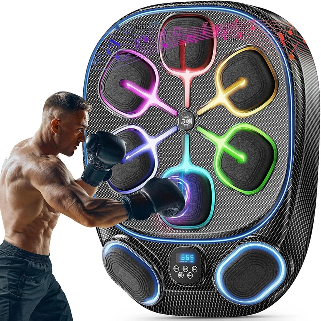 Click to view FIAMEARMOR Music Boxing Machine for Adults and Kids, Wall Mounted LED Boxing Training with Gloves