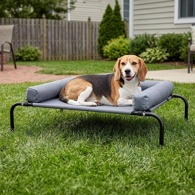 Click to view ## PETMAKER Elevated Dog Bed with Removable 3-Sided Bolster, Gray, 37.5” x 26”